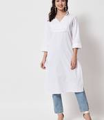 Women White Cotton Gathered Overlap Kurti