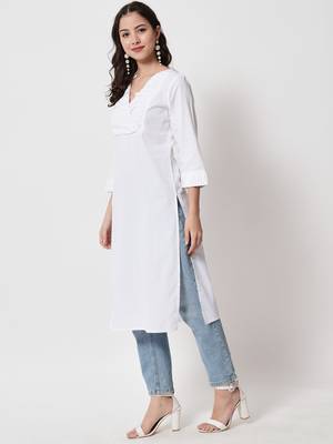Women White Cotton Gathered Overlap Kurti 2