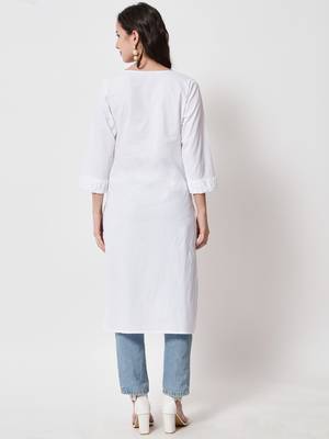 Women White Cotton Gathered Overlap Kurti 3
