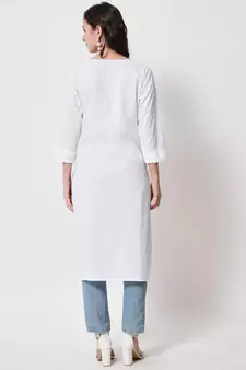 Women White Cotton Gathered Overlap Kurti