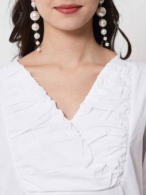 Women White Cotton Gathered Overlap Kurti 4