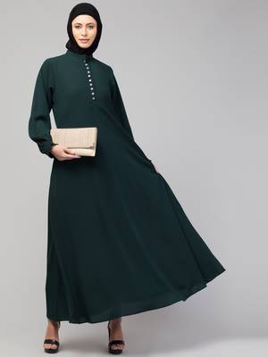 MRC women latest style double side pocket show button A-line abaya burqa 1