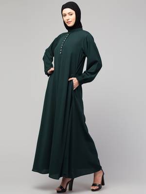 MRC women latest style double side pocket show button A-line abaya burqa 3