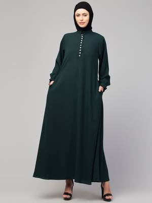 MRC women latest style double side pocket show button A-line abaya burqa 4