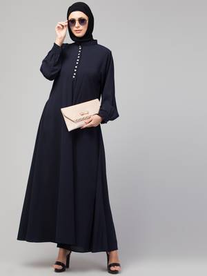  women latest style double side pocket show button A-line design abaya  1