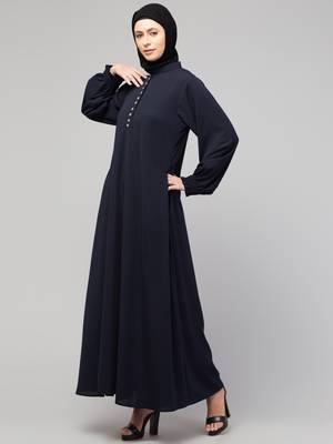  women latest style double side pocket show button A-line design abaya  3