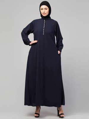 women latest style double side pocket show button A-line design abaya  4