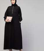 women latest style double side pocket  A-line abaya dress black