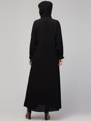 women latest style double side pocket  A-line abaya dress black 2