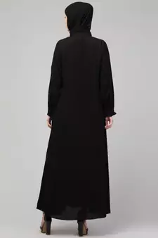 women latest style double side pocket  A-line abaya dress black