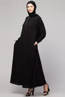 women latest style double side pocket  A-line abaya dress black