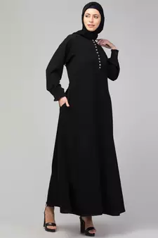 women latest style double side pocket  A-line abaya dress black