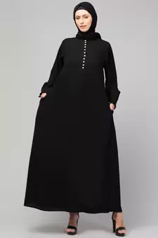 women latest style double side pocket  A-line abaya dress black