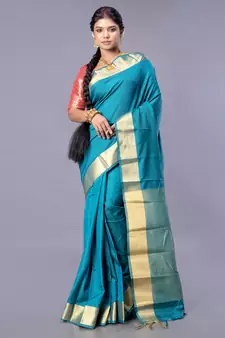 Kanjivaram silk saree in cerulean blue color with zari pallu