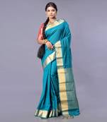 Kanjivaram silk saree in cerulean blue color with zari pallu