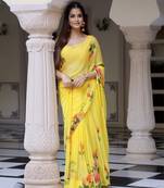 Petunia Handpainted Chiffon Saree with Blouse