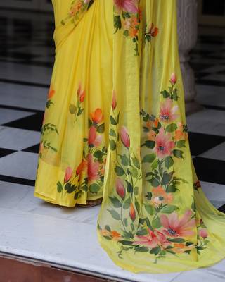 Petunia Handpainted Chiffon Saree with Blouse 5