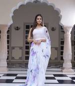 Orchid Handpainted Chiffon Saree with Blouse