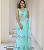 Marigold Handpainted Chiffon Saree with Blouse