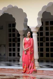 Iris Handpainted  Chiffon Saree with Blouse