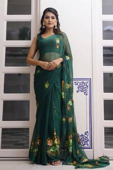 Freesia Handpainted Chiffon Saree with Blouse