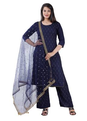 Shri Krishna Fabric Women's Rayon A-Line Kurti With Palazzo & Dupatta Set 1