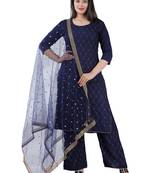 Shri Krishna Fabric Women's Rayon A-Line Kurti With Palazzo & Dupatta Set