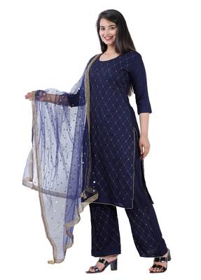 Shri Krishna Fabric Women's Rayon A-Line Kurti With Palazzo & Dupatta Set 2