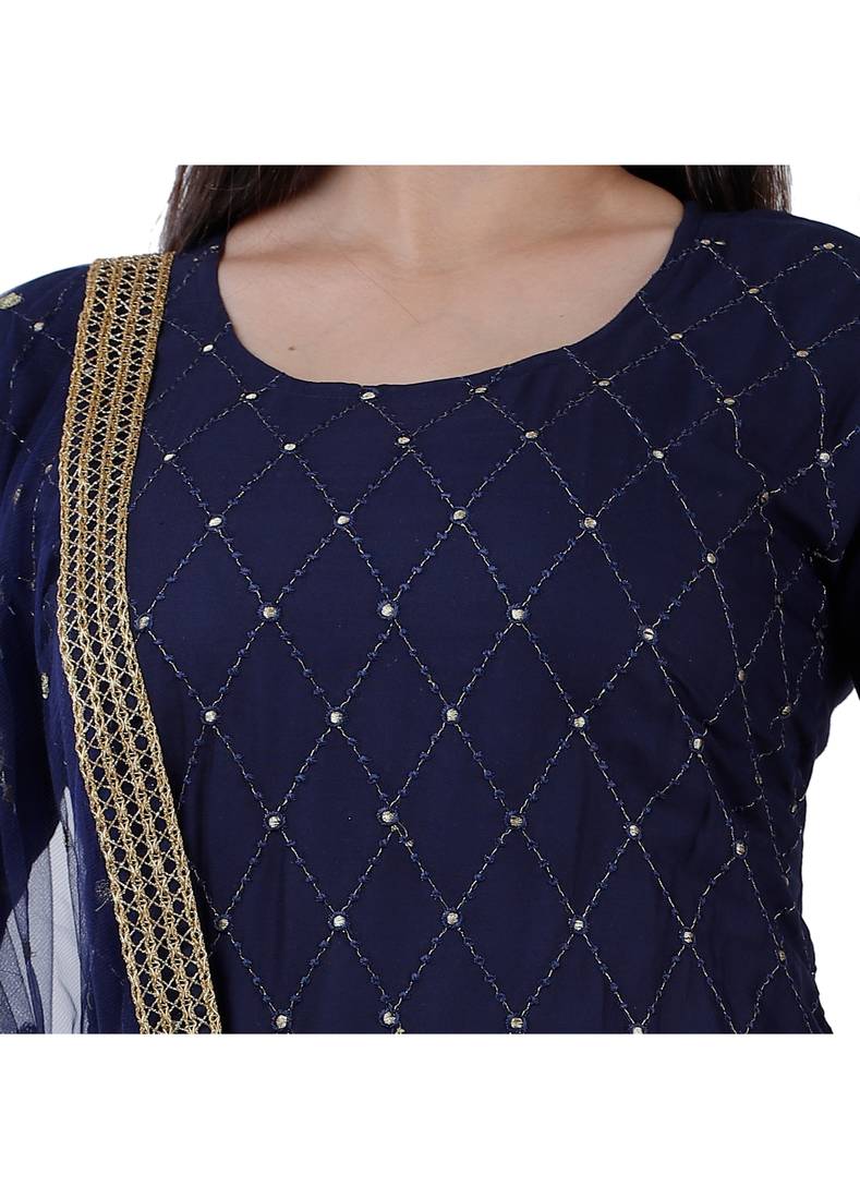 Shri Krishna Fabric Women's Rayon A-Line Kurti With Palazzo & Dupatta Set