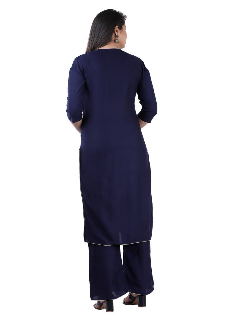 Shri Krishna Fabric Women's Rayon A-Line Kurti With Palazzo & Dupatta Set