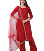 Shri Krishna Fabric Women's Rayon Embellished A-Line Kurti With Palazzo 7 Dupatta Set