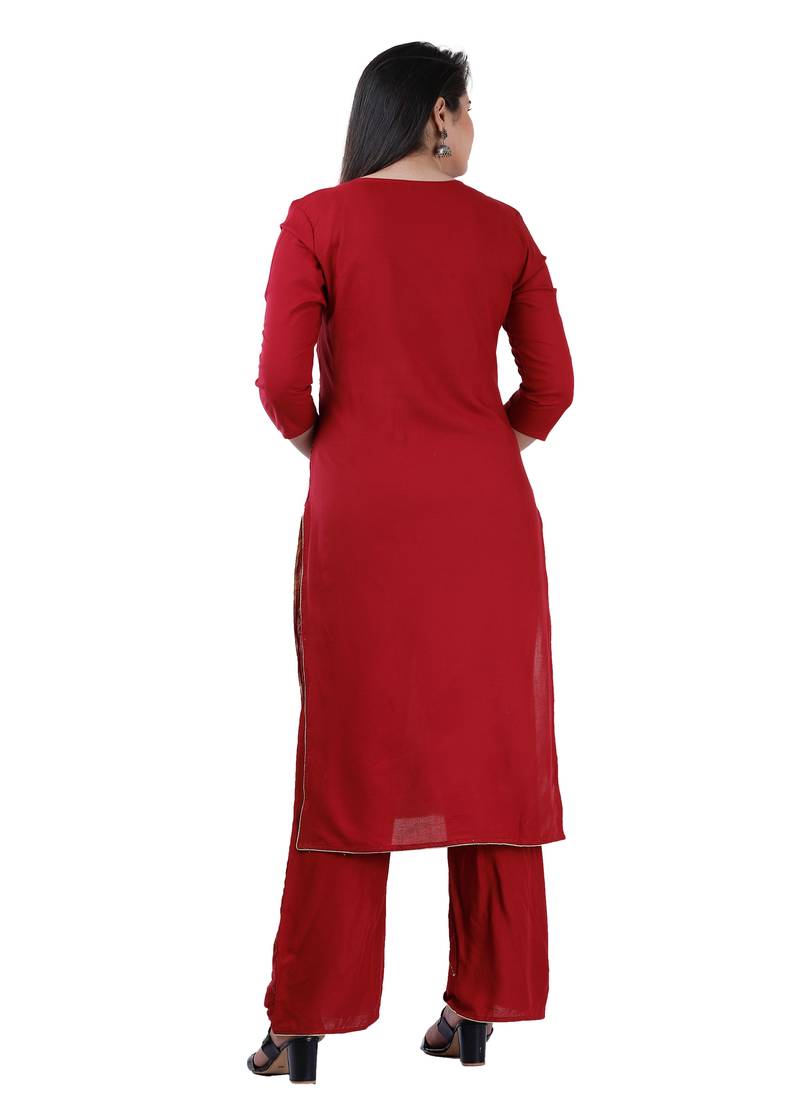 Shri Krishna Fabric Women's Rayon Embellished A-Line Kurti With Palazzo 7 Dupatta Set