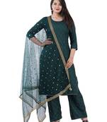 Shri Krishna Fabric Women's Rayon Embellished A-Line Kurti With Palazzo 7 Dupatta Set
