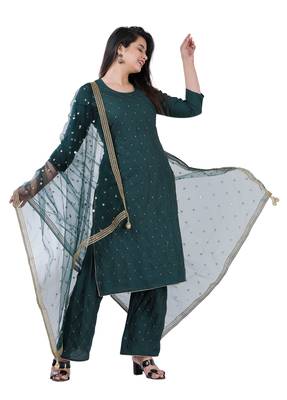 Shri Krishna Fabric Women's Rayon Embellished A-Line Kurti With Palazzo 7 Dupatta Set 3