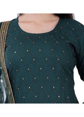 Shri Krishna Fabric Women's Rayon Embellished A-Line Kurti With Palazzo 7 Dupatta Set 4