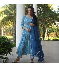 Shri Krishna Fabric Printed Flared Anarkali Kurti With Pant & Dupata Set
