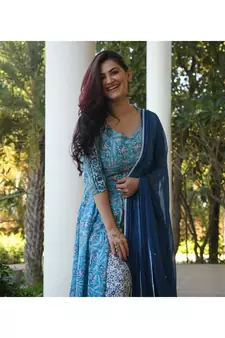 Shri Krishna Fabric Printed Flared Anarkali Kurti With Pant & Dupata Set