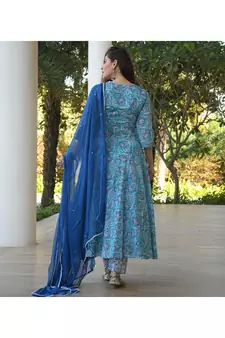 Shri Krishna Fabric Printed Flared Anarkali Kurti With Pant & Dupata Set