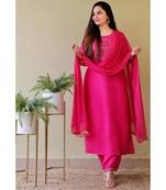 Shri Krishna Fabric Women's Viscos Rayon Embroidered A-Line Kurti With Pant & Dupatta Set