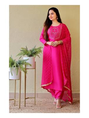 Shri Krishna Fabric Women's Viscos Rayon Embroidered A-Line Kurti With Pant & Dupatta Set 4