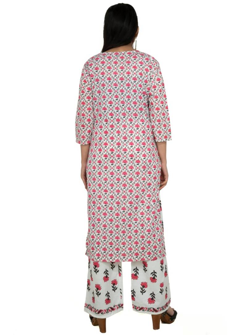 Women's Rayon Printed Kurti With Palazzo & Dupatta Set