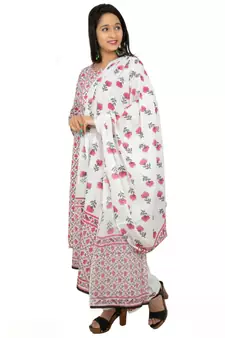 Women's Rayon Printed Kurti With Palazzo & Dupatta Set