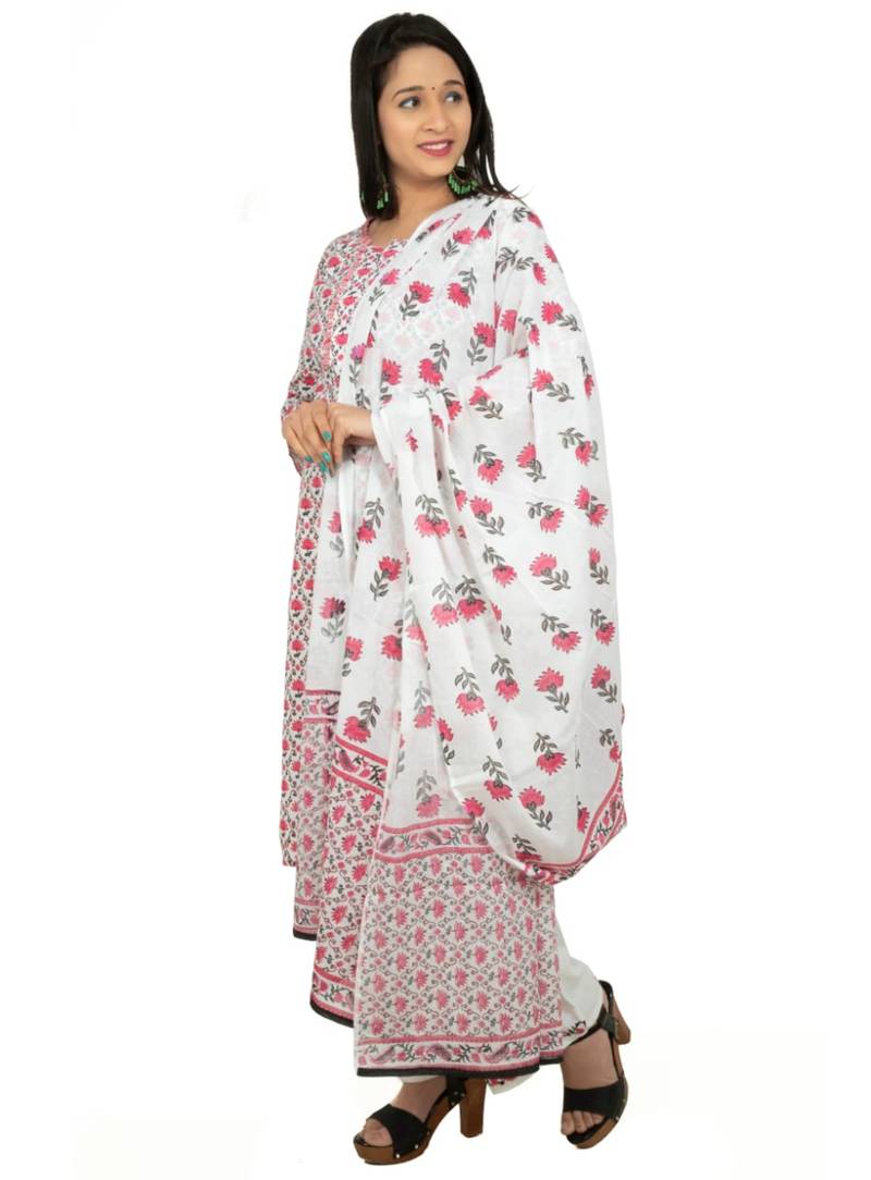 Women's Rayon Printed Kurti With Palazzo & Dupatta Set