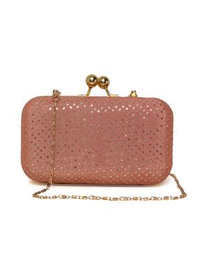 Pink embroided Clutch Box With Chain Strap 1