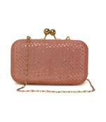 Pink embroided Clutch Box With Chain Strap