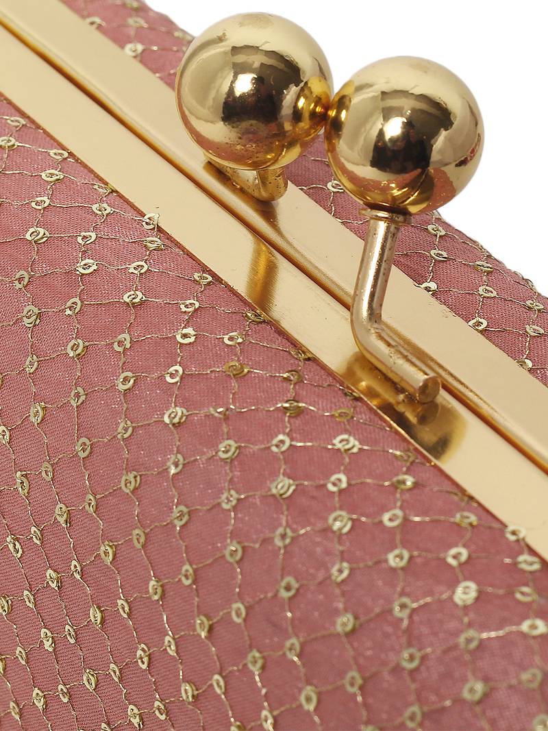 Pink embroided Clutch Box With Chain Strap