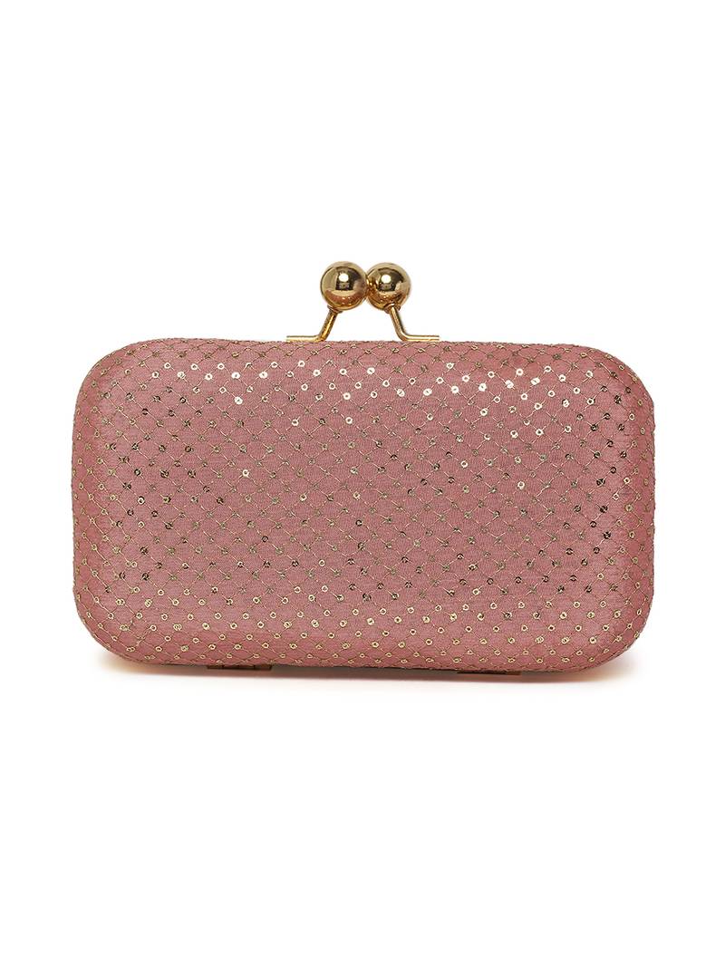 Pink embroided Clutch Box With Chain Strap