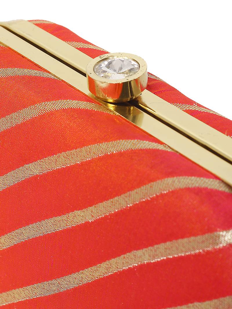 Red Traditional Clutch Box With Chain Strap