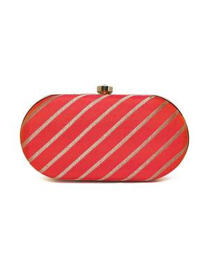 Red Traditional Clutch Box With Chain Strap 4