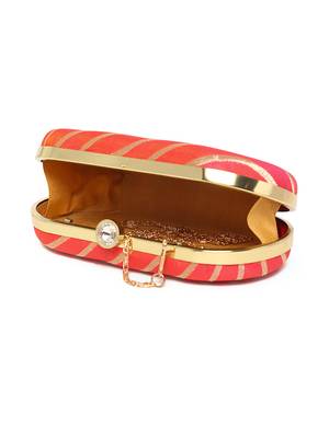 Red Traditional Clutch Box With Chain Strap 5